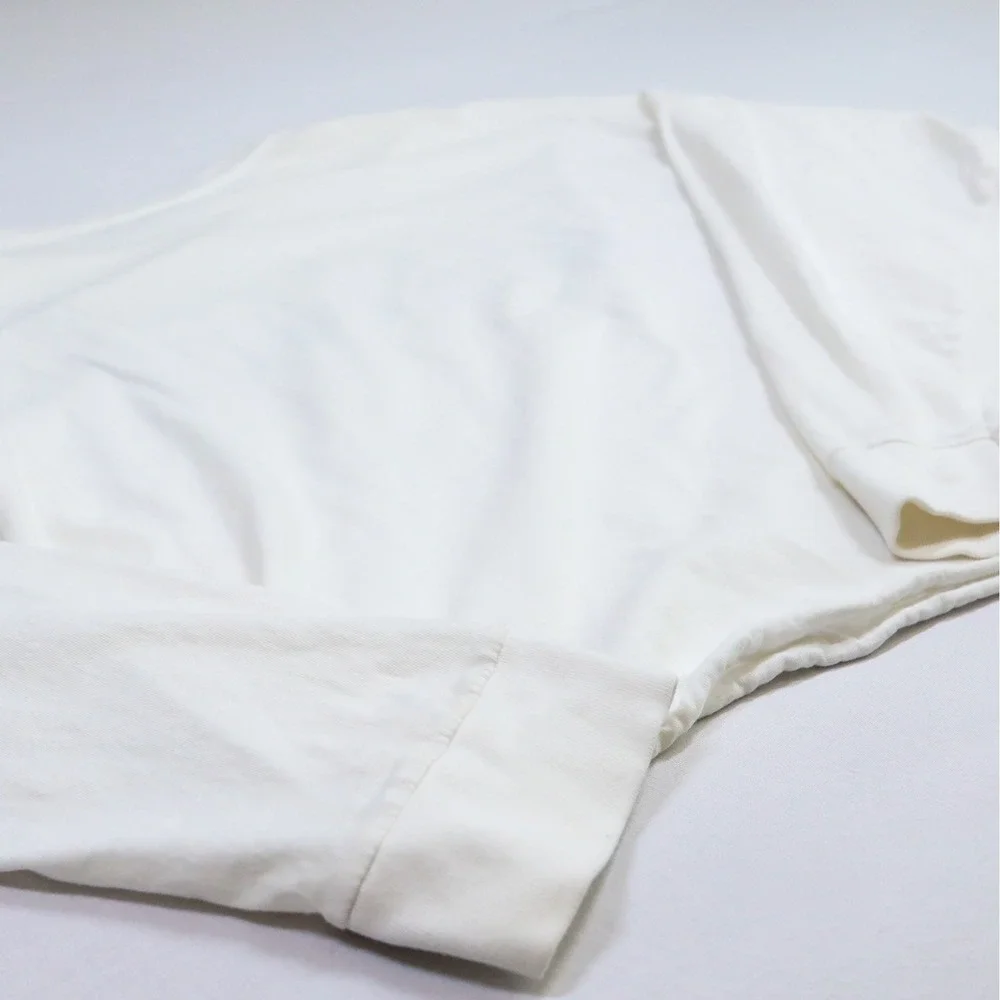 J Galt Malibu Graphic Long Sleeve Tee Women One Size White Cotton Boxy Cropped - Picture 5 of 10